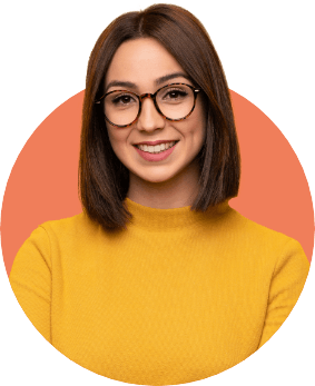 woman with glasses smiling