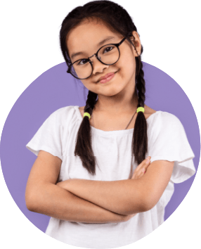 child with glasses smiling